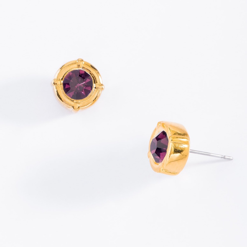 GOLD PLATED EARRINGS WITH POST AND VIOLET STONE